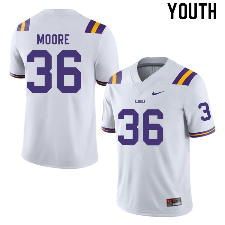 Youth #36 Derian Moore LSU Tigers College Football Jerseys Sale-White